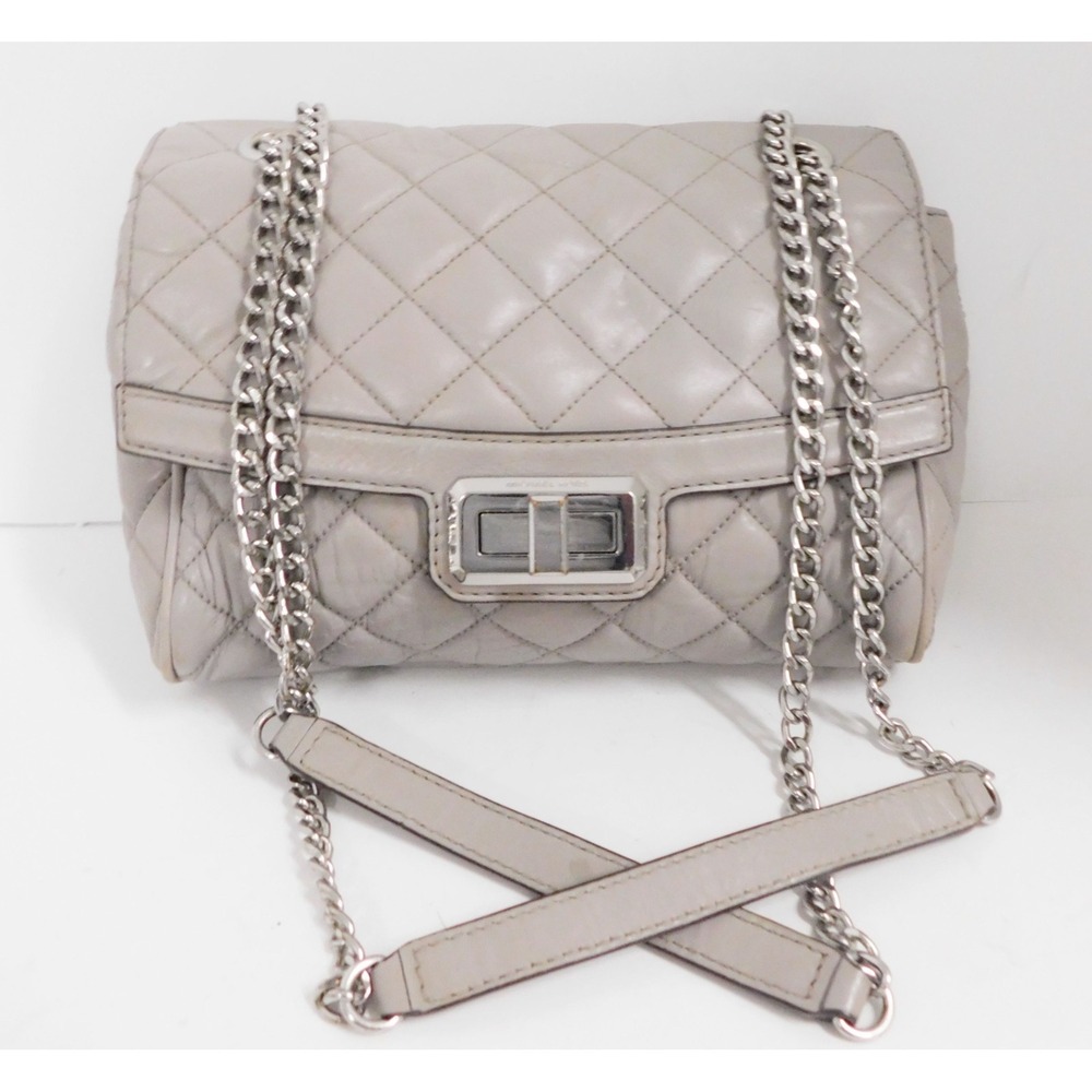 Michael Kors‎ Gray Quilted Leather Turn Lock Shoulder Crossbody Bag